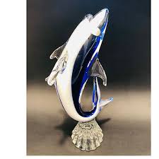Art Glass Dolphin Figurine Cobalt Blue