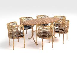bamboo dining table set 3d model by