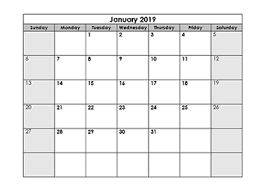 Printable 2019 Blank Calendar Templates
