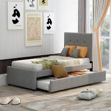linen upholstered platform bed with