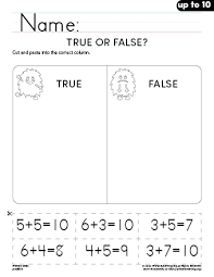 True Or False Addition Up To 10