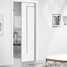 Calhome 36 In X 80 In White Painted Composite Mdf 1panel Interior Sliding Door With Pocket Door Frame And Hardware Kit