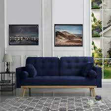Midcentury Modern Velvet Navy Blue Sofa