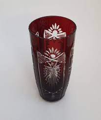 Vintage Bohemian Red Cut Glass Vase