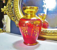 Murano Gilded Glass Vase Small Ruby Red