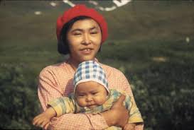 Native American Indian Pictures  Photo Gallery of the Aleut     Inuit family in front of skin tents