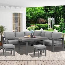 Sunvivi Grey 6 Piece Aluminum Frame Outdoor Dining Set With Grey Cushions
