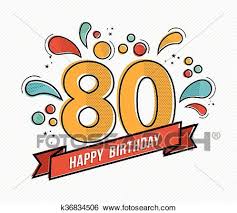 Clip Art Of Colorful Happy Birthday Number 80 Flat Line Design