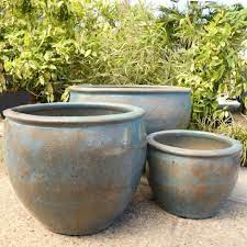 Large Ironstone Blue Glazed Planter