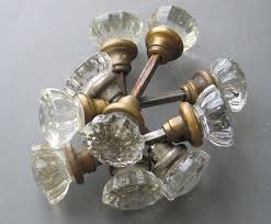 fluted crystal glass door knob pair