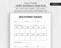 Debt Payment Tracker Debt Payoff Tracker Debt Payment Printable Debt Payment Log Planner Chart A5 A4 Us Letter Half Letter Sizes