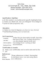 Resume Template Bartender No Experience For A Spacesheep Co