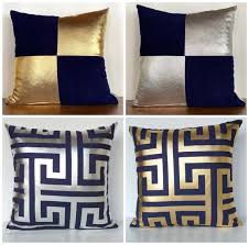 Navy Blue Gold And Silver Pillow