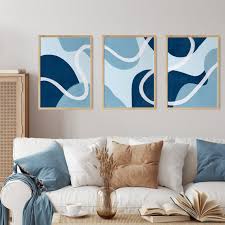 Navy Blue Abstract Wall Art Set Of 3