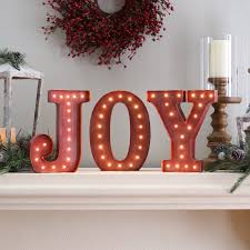 12 In Rustic Red Metal Letter Joy Sign With Battery