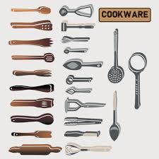 set of kitchen utensils with shadows