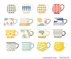 set of tea or coffee cups mugs with