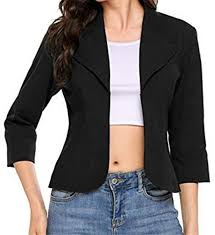 Kljr Women Cotton 3 4 Sleeve No Buckle Blazer Jacket Suits