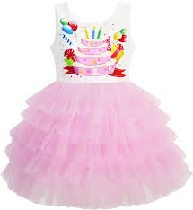 Details About Us Stock Girls Dress Birthday Princess Ruffle Dress Cake Balloon Print Size 3 10