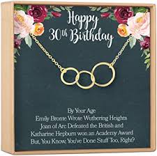 Of course, finding unique 30th birthday ideas for her is no easy process and might bring more sleepless nights than necessary. Amazon Com 30th Birthday Gift Necklace Birthday Gifts Jewelry Gift For Her 3 Asymmetrical Circles Gold Plated Brass Na Clothing