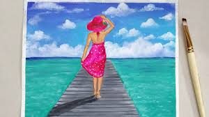 walking on the sea beach painting