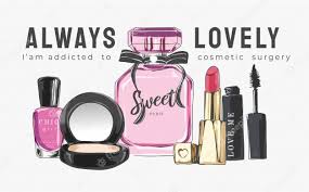 slogan with cosmetics and perfume