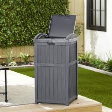 33 Gal Resin Dark Grey Outdoor Hideaway Patio Trash Can