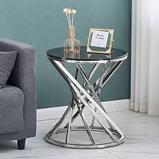 Set Of 1 Round Glass Top Side Table For