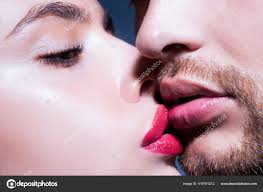 sensual pionate couple kissing lips