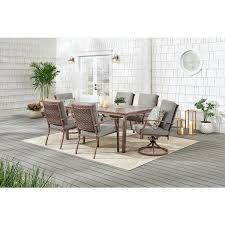 Geneva 7 Piece Brown Wicker Outdoor Patio Dining Set With Cushionguard Stone Gray Cushions