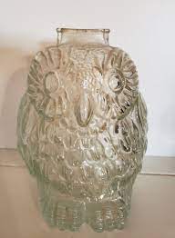 Wise Old Owl Vintage Glass Coin Bank