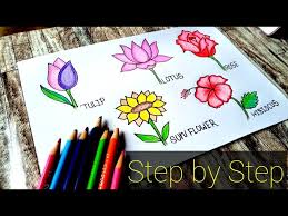 how to draw a five flowers step by step