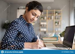 Smart Indian Girl Make Notes Studying on Laptop at Home Stock Photo - Image  of desk, intelligent: 172766046