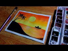 Easy Sunset Scenery Watercolor Painting
