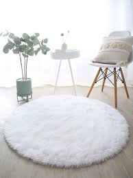 plain round fuzzy rug simple white