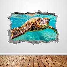 Sea Turtle Wall Decal Smashed 3d