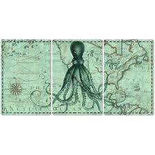Octopus Triptych Metal Sign Nautical