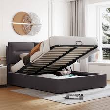 Modern Lift Up Storage Bed Upholstered