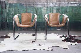 Rare Post Modern 1970s Chrome Vecta Zermatt Sling Leather Lounge Chair Made In Italy Each One Sold Individually Mcm