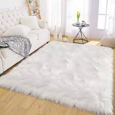 faux fur sheepskin area rug 6x8 white