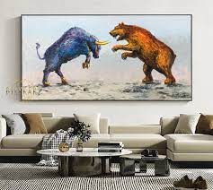 Buy Bull Vs Bear Painting on Canvas Wall Street Bull and Bear Stock Market  Wall Art Stock Exchange Artwork Bear Vs Bull Oil Painting Original Online  in India - Etsy