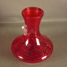 Vintage Red Glass Vase With Handle From