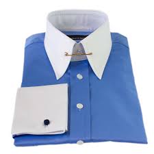 French Blue Pin Collar Slim Fit Shirt With White Collar And
