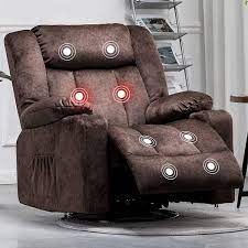 lucklife brown fabric swivel recliner