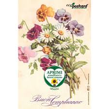 Tantissimi auguri dai tuoi nipoti adorati!!! Cartolina Vintage Con Fiori Eco Postcard Gadget Ecologico Con Semi