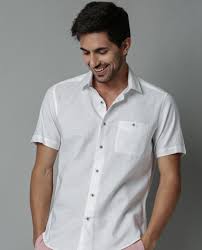 Buy Loop Ss-Lyocell Plain Half Sleeves Men Shirt - White | Rare Rabbit