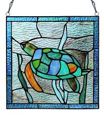 Aqua Sea Turtle Stained Glass Window