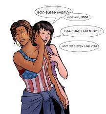 things for thingswithwings — [Image: Kate Bishop standing behind America...