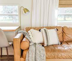 decorate a leather couch with pillows l