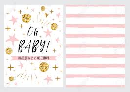 Baby Shower Invitation Template With Sparkle Gold Balls Pink